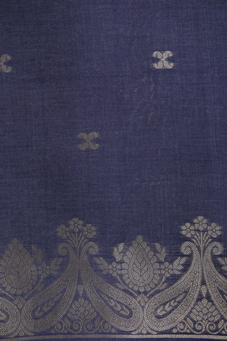 Rouge Pink Tussar Saree with Gold Zari Floral Patterns view 3