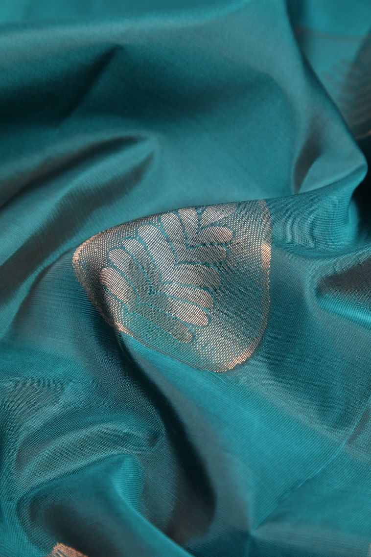 Cerulean Blue Soft Silk Saree with Copper Zari Buttis (small Dots Or Motifs) view 4