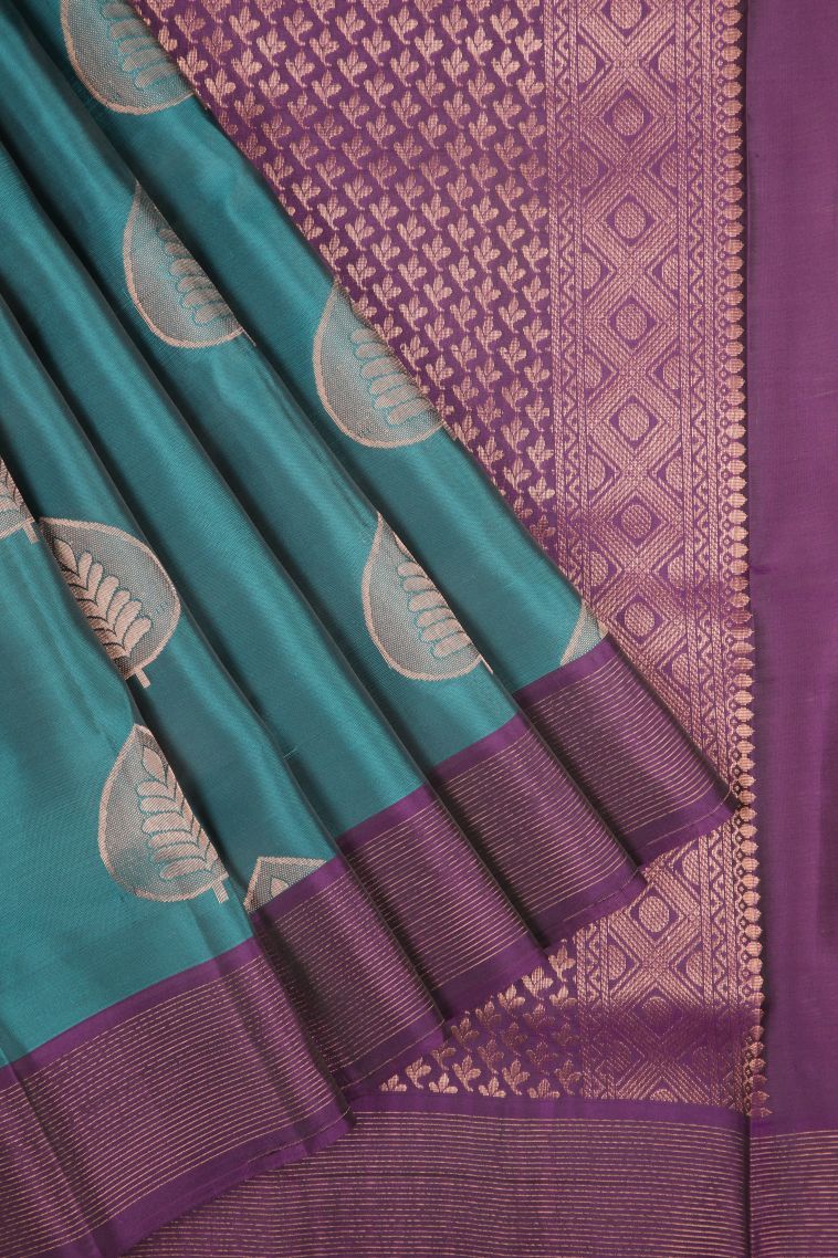Cerulean Blue Soft Silk Saree with Copper Zari Buttis (small Dots Or Motifs) view 1