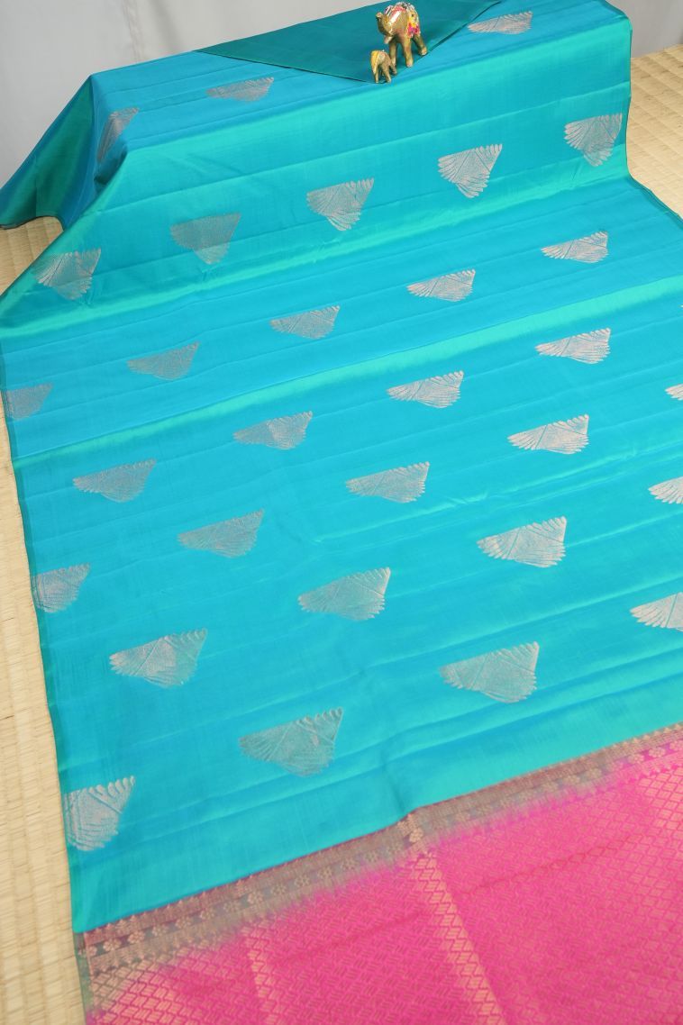 Arctic Blue Soft Silk Saree with Copper Zari Buttis (small Dots Or Motifs) view 2