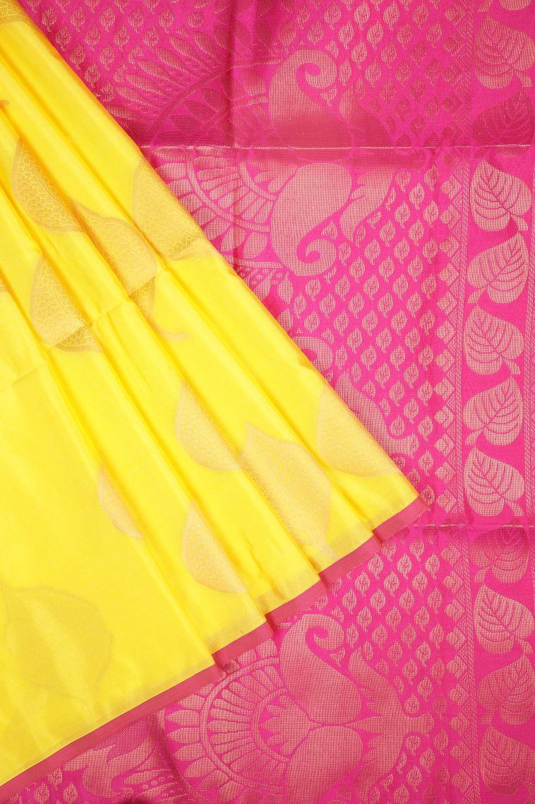 Lemon Yellow Soft Silk Saree with Copper Zari Buttis (small Dots Or Motifs) view 1