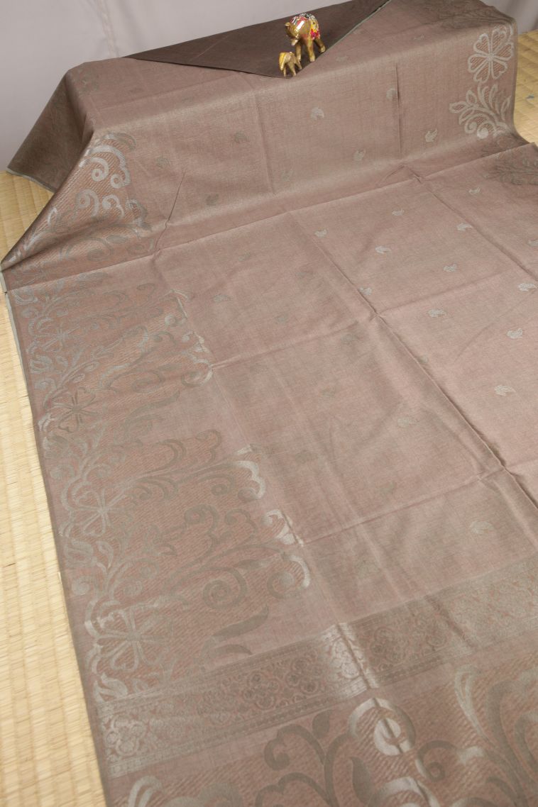 Peanut Brown Tussar Saree with Bronze Zari Buttis (small Dots Or Motifs) view 2