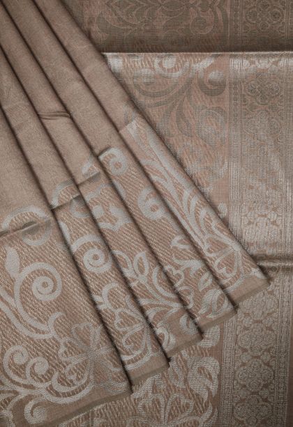 Peanut Brown Tussar Saree with Bronze Zari Buttis (small Dots Or Motifs)