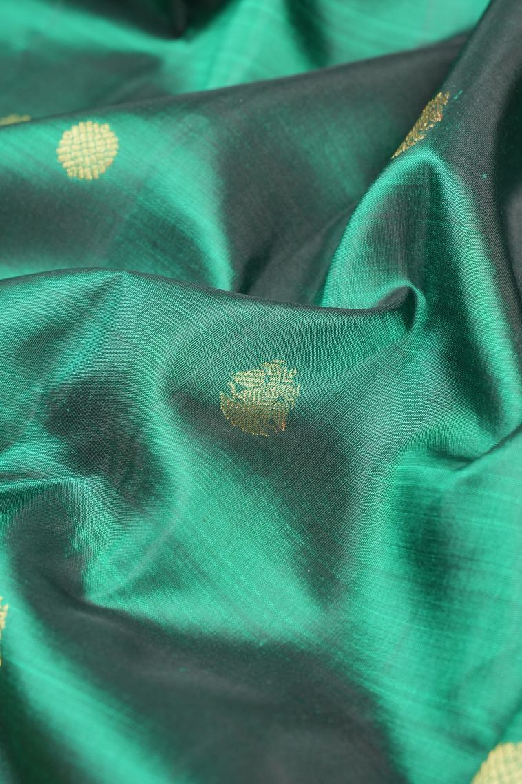 Basil Green Kanchipuram Silk Sarees with Gold Zari Buttis (small Dots Or Motifs) view 4