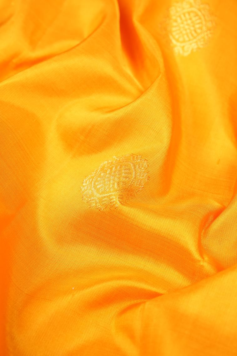 Lemon Yellow Kanchipuram Silk Sarees with Gold Zari Buttis (small Dots Or Motifs) view 4