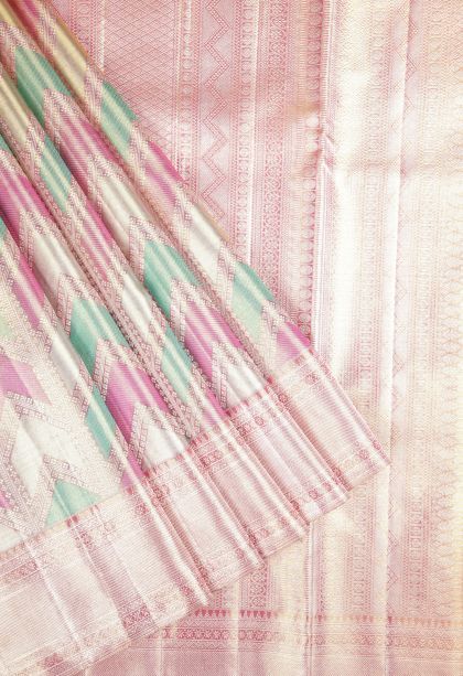 Gold Kanchipuram Silk Sarees with Gold Zari Geometric Shapes