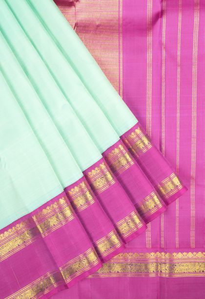 Arctic Blue Kanchipuram Silk Sarees with Without Zari Zari Plain