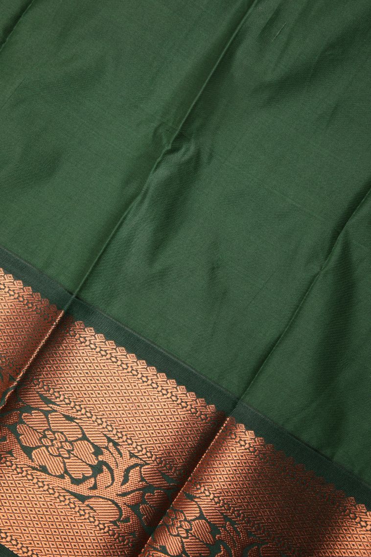 Coral Pink Visiri Madippu Silk Sarees with Copper Zari Stripes view 3