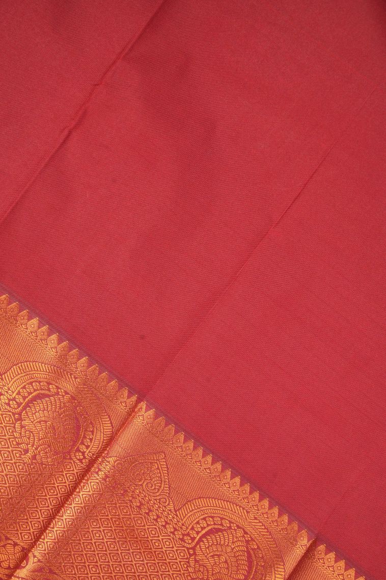 Strawberry Pink Visiri Madippu Silk Sarees with Copper Zari Checks view 3
