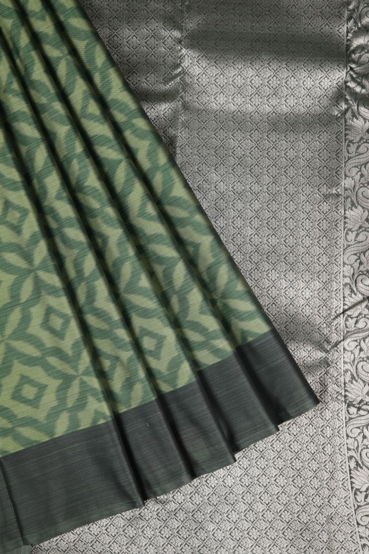 Moccon Green Soft Silk Sarees with Without Zari Zari Geometric Shapes view 1