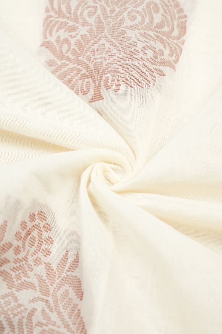 Porcelain White Kovai Cotton Sarees with Without Zari Zari Buttis (small Dots Or Motifs) view 4