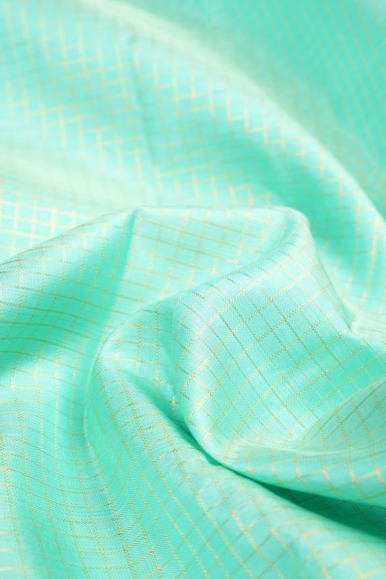 Arctic Blue Kanchipuram Silk Sarees with Gold Zari Checks view 4