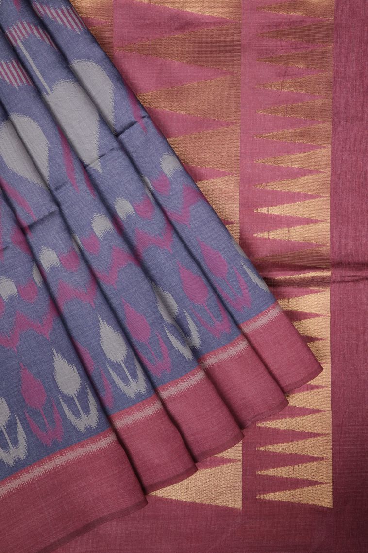 Heather Purple Tussar Saree with Bronze Zari Geometric Shapes view 1