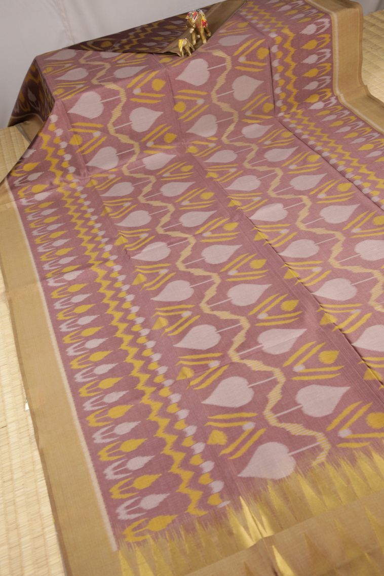 Rosewood Pink Tussar Saree with Without Zari Zari Geometric Shapes view 2