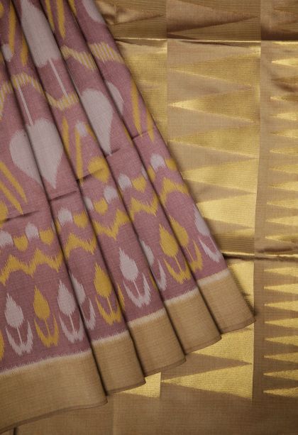 Rosewood Pink Tussar Saree with Without Zari Zari Geometric Shapes