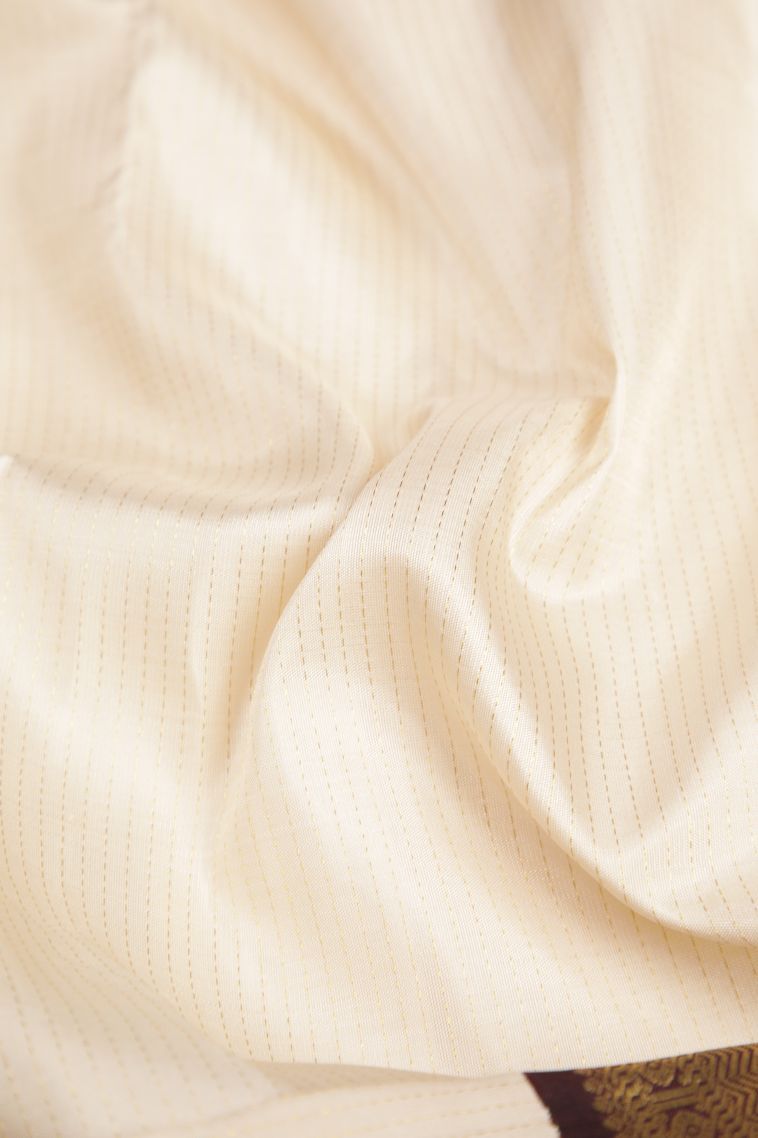 Frost White Kanchipuram Silk Sarees with Gold Zari Stripes view 4