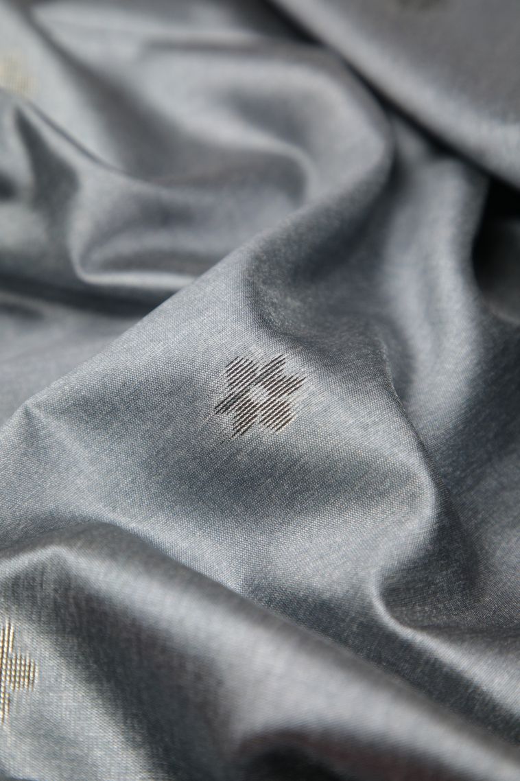 Gray Black Tussar Saree with Bronze Zari Buttis (small Dots Or Motifs) view 4