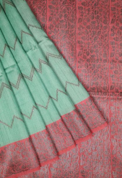 Arctic Blue Tussar Saree with Bronze Zari Stripes