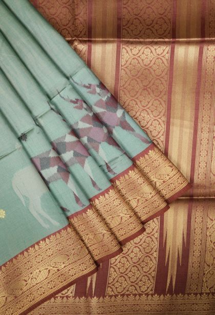 Admiral Blue Tussar Saree with Without Zari Zari Buttis (small Dots Or Motifs)