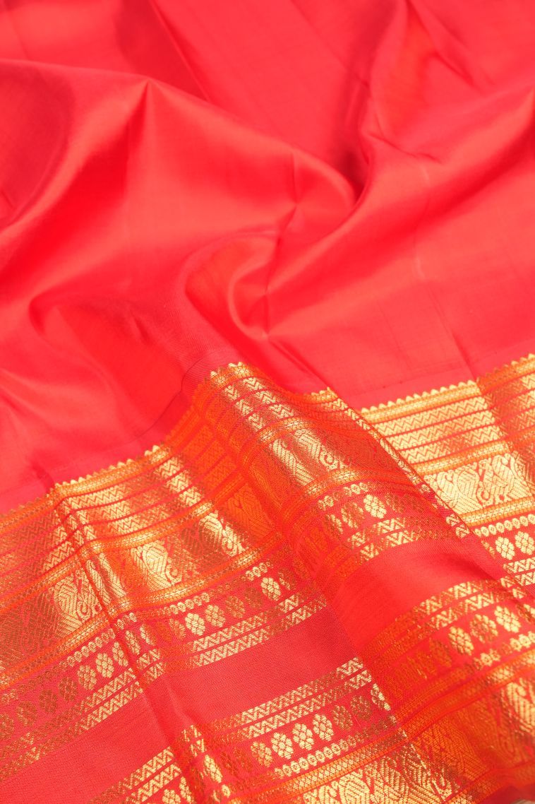 Cream White Kanchipuram Silk Sarees with Gold Zari Stripes view 3