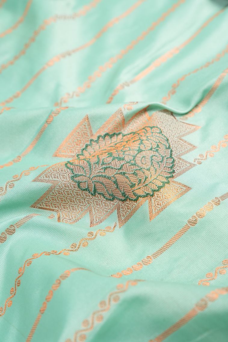 Arctic Blue Visiri Madippu Silk Sarees with Copper Zari Stripes view 4