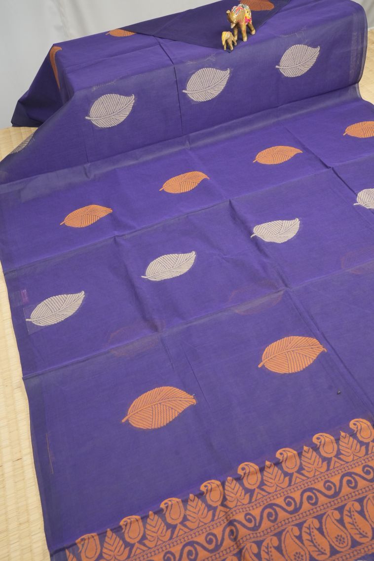 Azure Blue Kovai Cotton Sarees with Without Zari Zari Buttis (small Dots Or Motifs) view 2