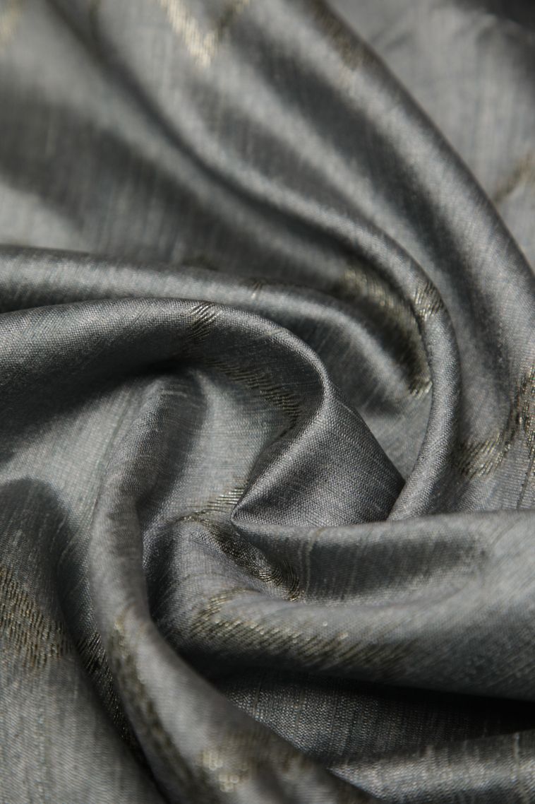 Gray Black Tussar Saree with Bronze Zari Buttis (small Dots Or Motifs) view 4