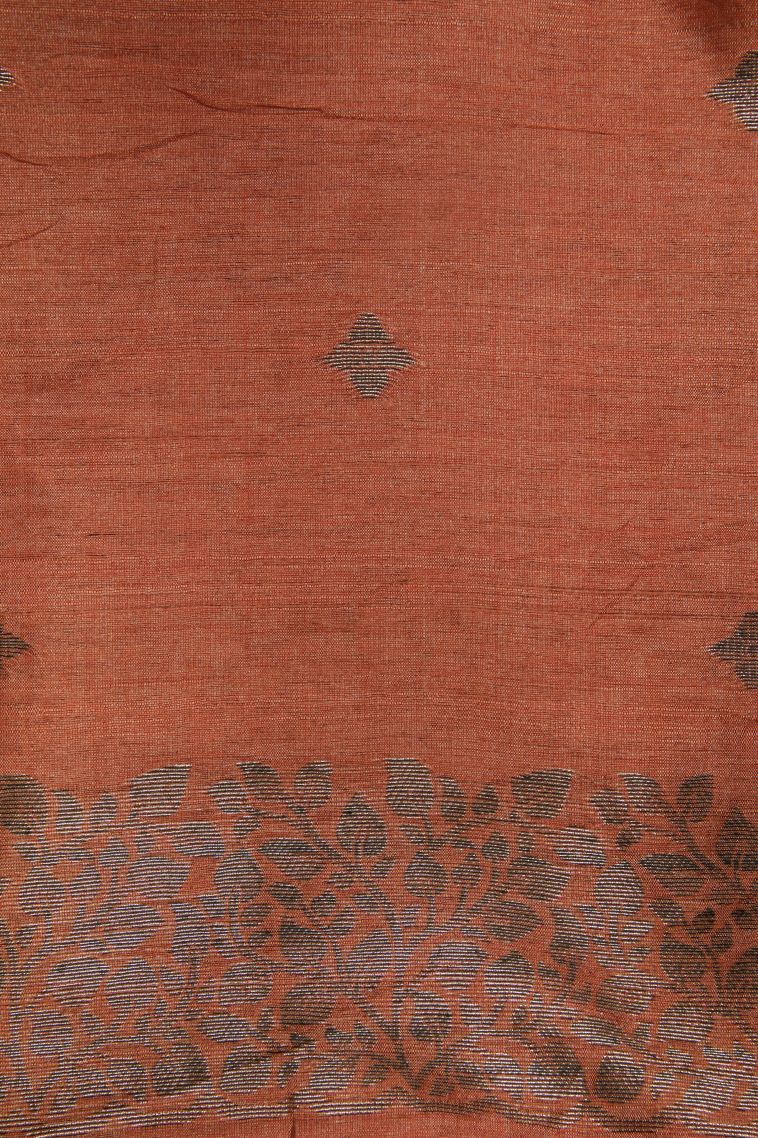 Gray Black Tussar Saree with Bronze Zari Buttis (small Dots Or Motifs) view 3