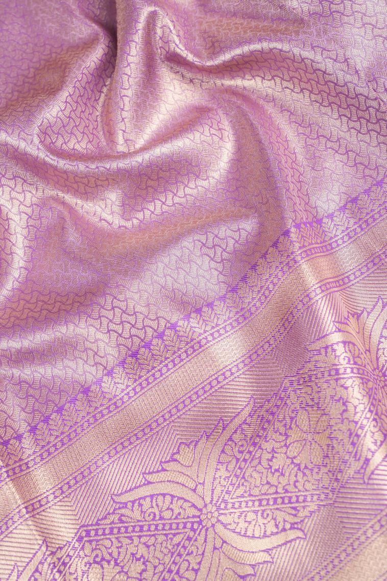 Lilac Purple Tissue Silk Sarees with Copper Zari Floral Patterns view 3