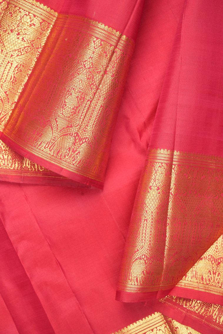Candy Red Kanchipuram Silk Sarees with Gold Zari Checks view 3