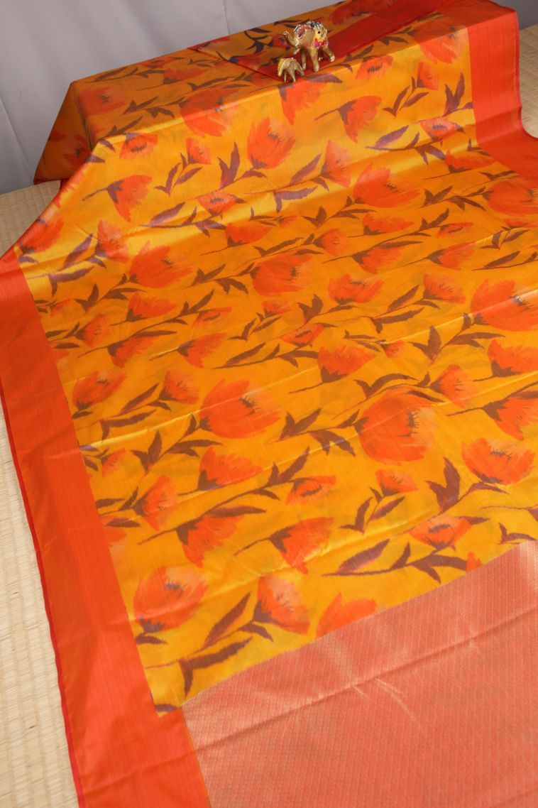 Lemon Yellow Soft Silk Sarees with Without Zari Zari Floral Patterns view 2