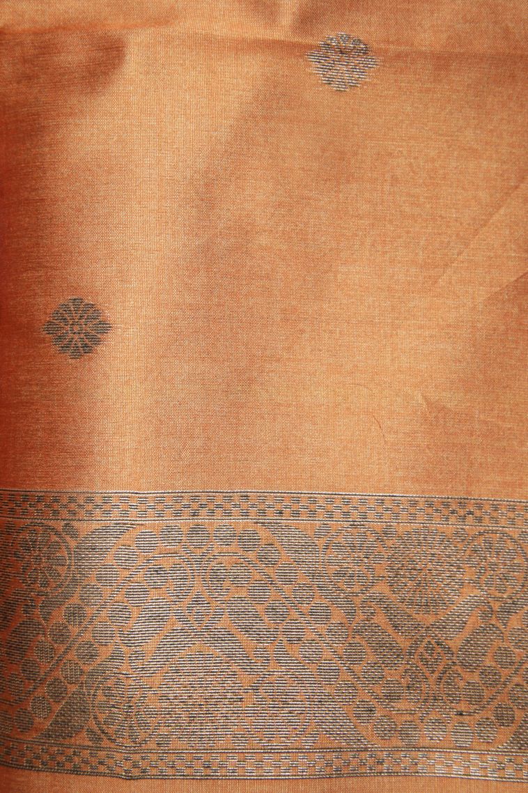 Apricot Orange Tussar Saree with Bronze Zari Floral Patterns view 3