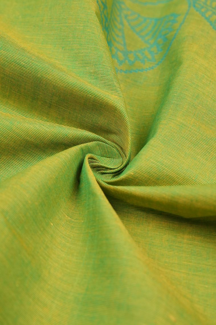 Lime Green Kovai Cotton Sarees with Without Zari Zari Buttis (small Dots Or Motifs) view 4