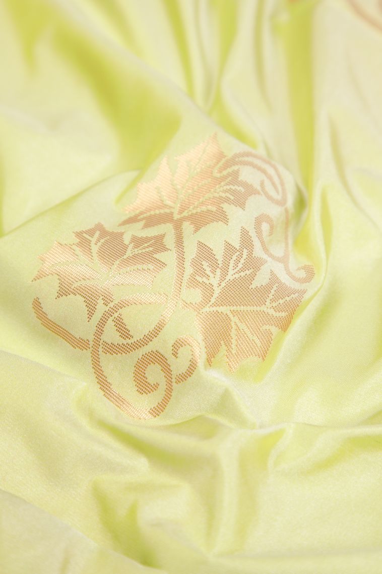 Chartreuse Green Soft Silk Saree with Copper Zari Buttis (small Dots Or Motifs) view 4