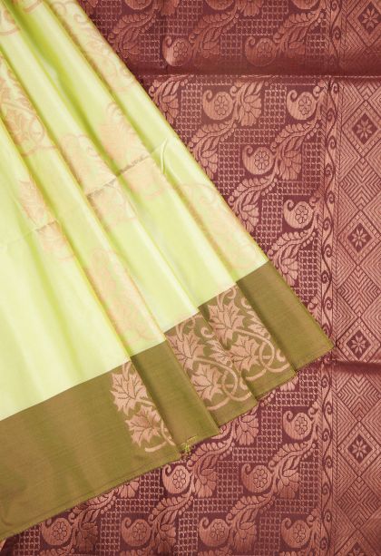 Chartreuse Green Soft Silk Saree with Copper Zari Buttis (small Dots Or Motifs)