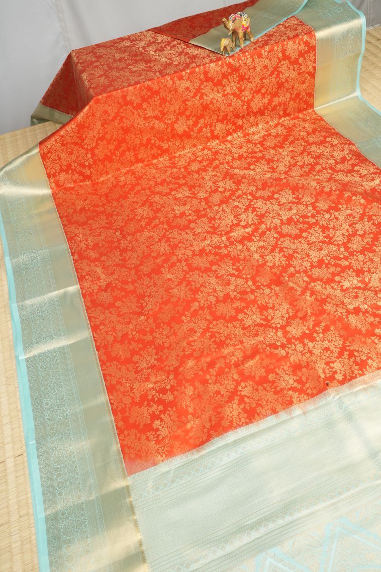Candy Orange Samudrika Pattu with Copper Zari Floral Patterns view 2