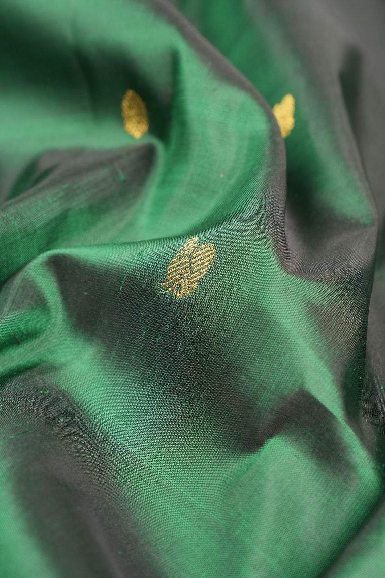Bottle Green Kanchipuram Silk Sarees with Gold Zari Buttis (small Dots Or Motifs) view 4