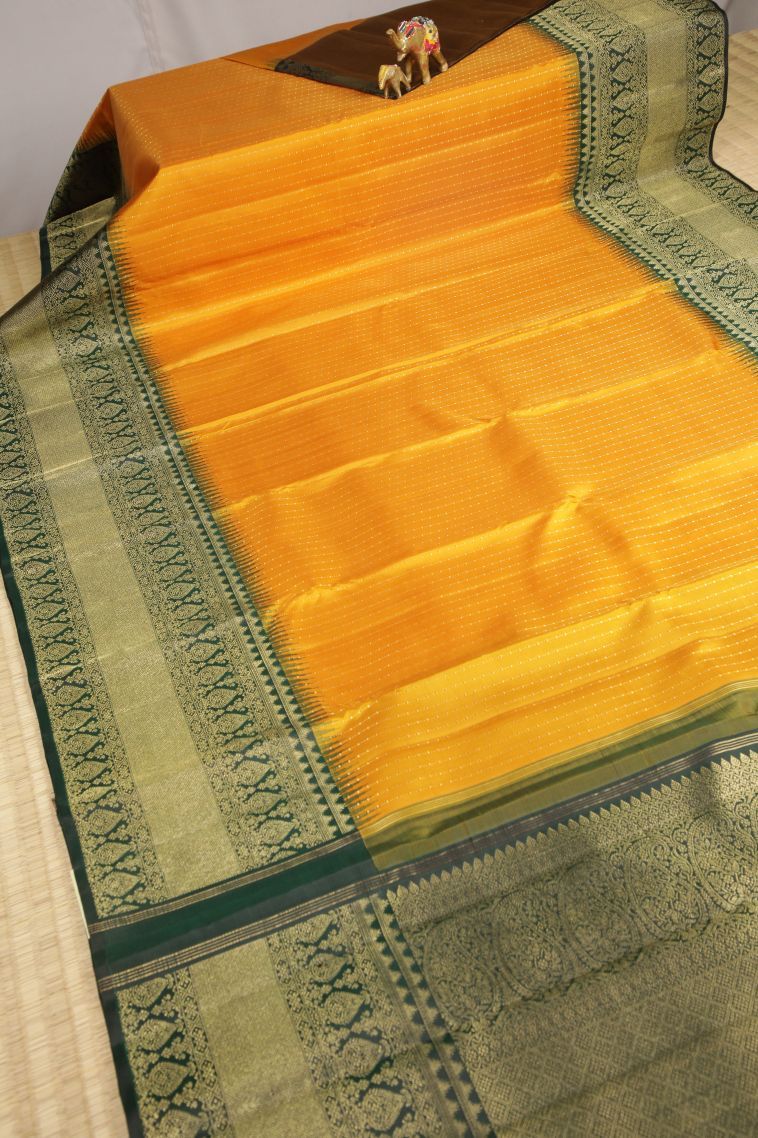 Gold Kanchipuram Silk Sarees with Gold Zari Stripes view 2
