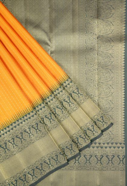 Gold Kanchipuram Silk Sarees with Gold Zari Stripes