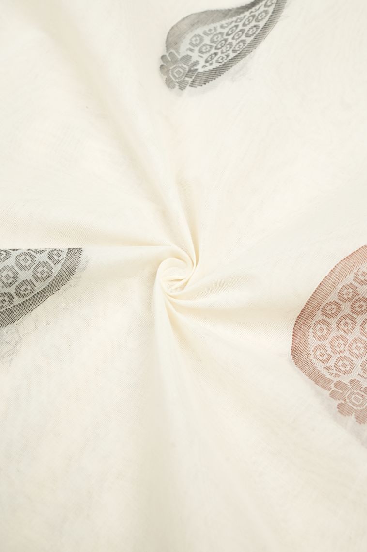 Porcelain White Kovai Cotton Sarees with Without Zari Zari Buttis (small Dots Or Motifs) view 4