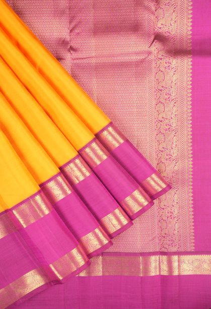 Lemon Yellow Kanchipuram Silk Sarees with Without Zari Zari Plain