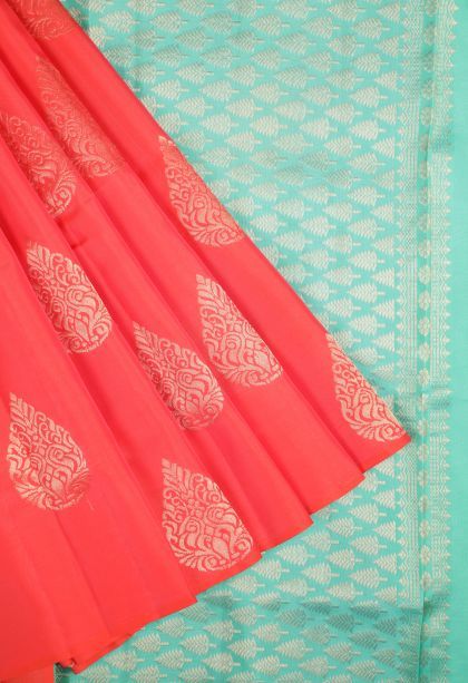 Strawberry Pink Soft Silk Saree with Copper Zari Buttis (small Dots Or Motifs)