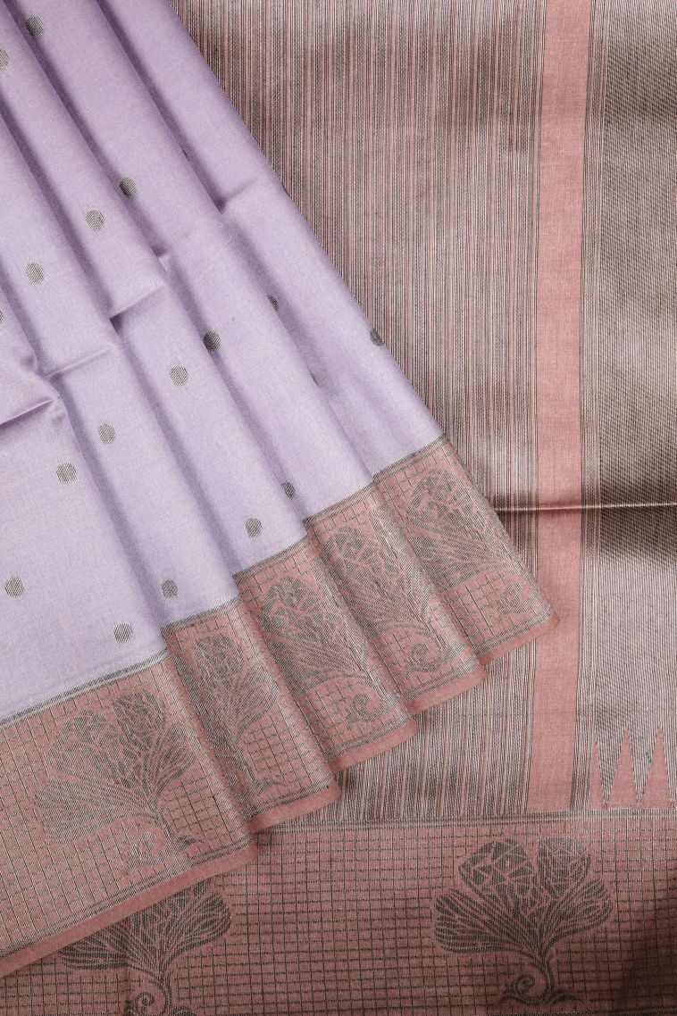 Lavender Purple Tussar Saree with Bronze Zari Buttis (small Dots Or Motifs) view 1