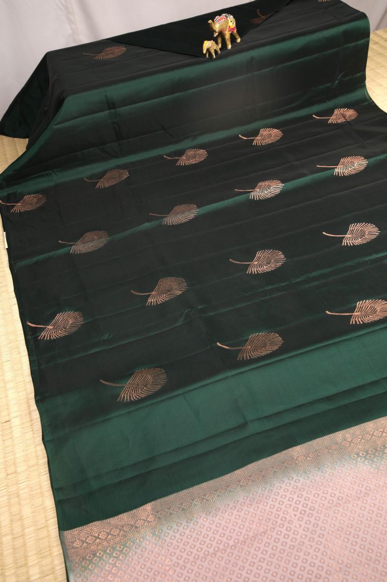 Bottle Green Soft Silk Saree with Copper Zari Buttis (small Dots Or Motifs) view 2