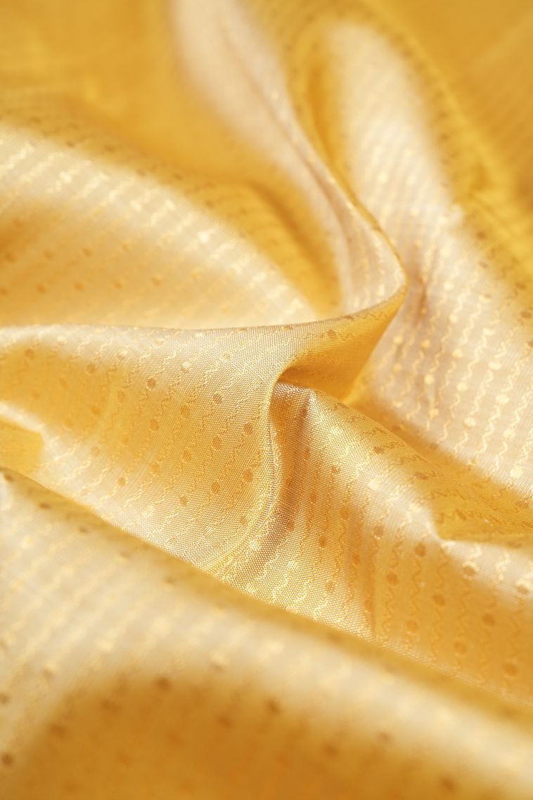 Cream White Kanchipuram Silk Sarees with Gold Zari Stripes view 4