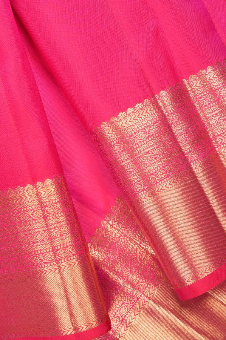 Rose  Red Kanchipuram Silk Sarees with Gold Zari Floral Patterns view 3
