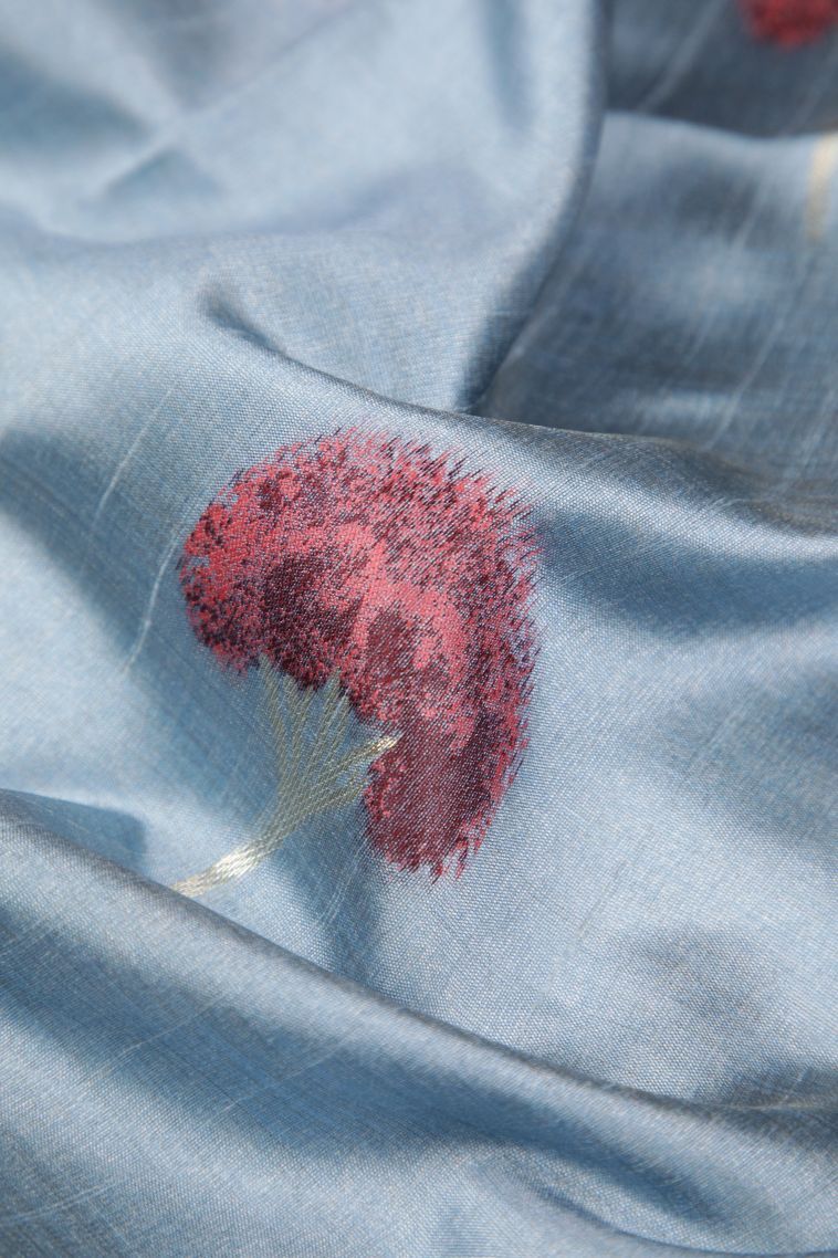 Sky Blue Tussar Saree with Silver Zari Buttis (small Dots Or Motifs) view 4