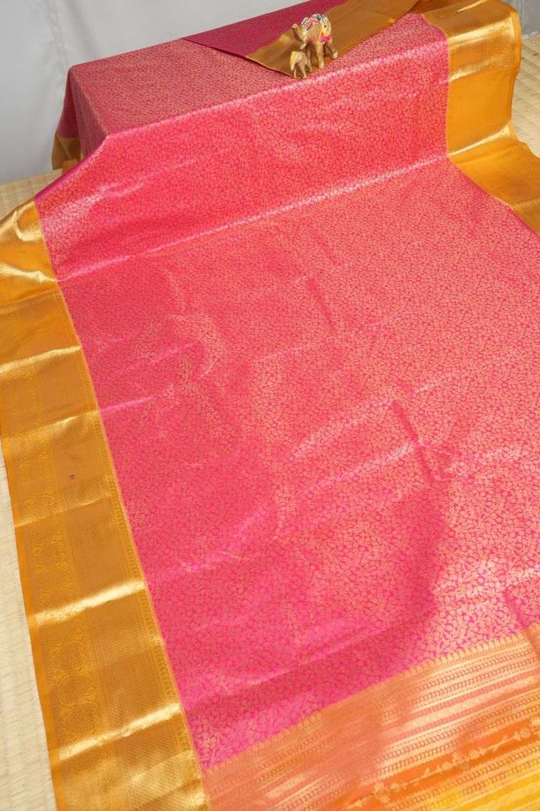 Magenta  Pink Samudrika Pattu with Copper Zari Floral Patterns view 2