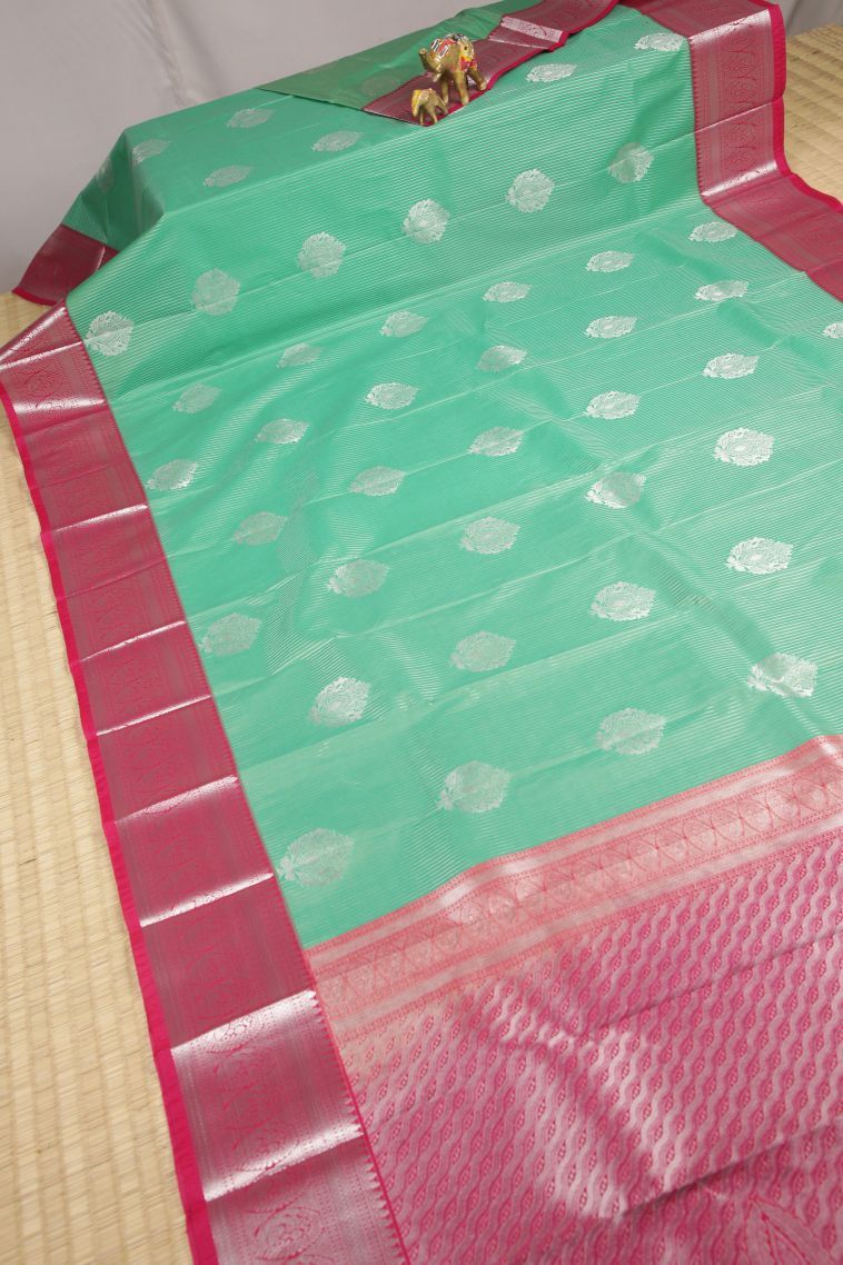 Admiral Blue Visiri Madippu Silk Sarees with Silver Zari Stripes view 2