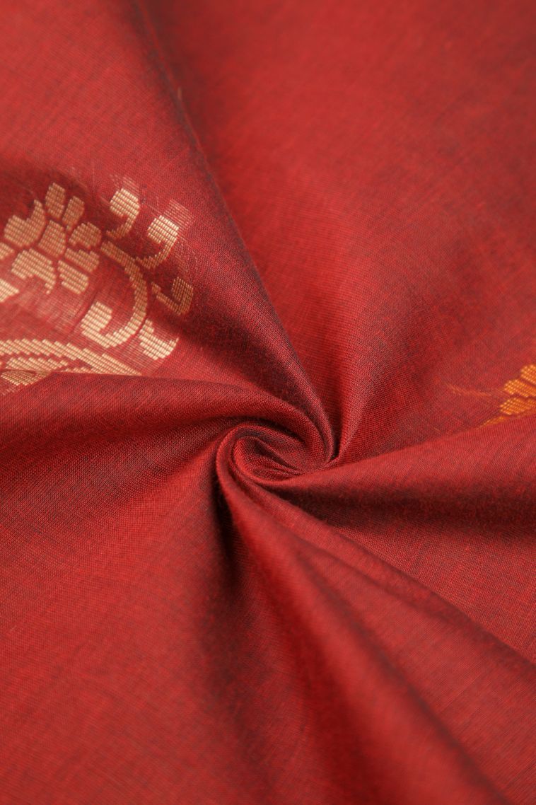 Blush Red Kovai Cotton Sarees with Without Zari Zari Buttis (small Dots Or Motifs) view 4